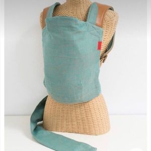 Sakura Bloom spearmint 100% Chambray Linen Scout Baby Carrier with Leather